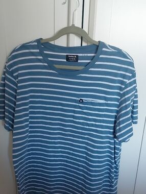 Hurley Teal & White Striped Pocket Tee